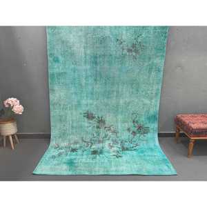 Grand tapis turc de 5,3 x 8,3 pieds, tapis vintage, tapis abstrait vert - Product Image 1