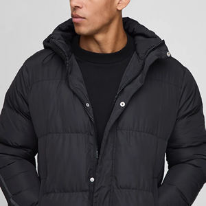 Veste bomber longue en polyester/coton pour homme, logo brodé personnalisé, fermeture éclair intégrale, imperméable, rembourrage épais, capuche, style streetwear, OEM/ODM - Product Image 5