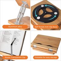 Support de livre rotatif à 360° pour la lecture, Wishacc Mangowood, support de livre de cuisine, hauteur et angle réglables, en alliage d'aluminium, pliable