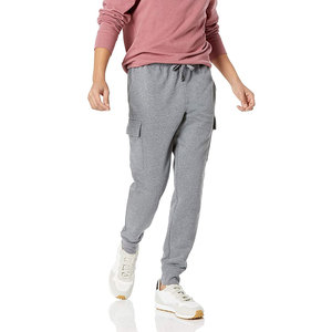Men's Gray Cotton Cargo Sweatpants Elastic Waist Drawstring Multiple Pockets Casual Joggers Autumn Wear - Product Image 4