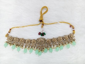 Pendientes de circón chapados en oro fino con piedra de sombra étnica india antigua tradicional, conjunto de joyería para mujer, boda, ocasión nupcial - Product Image 5