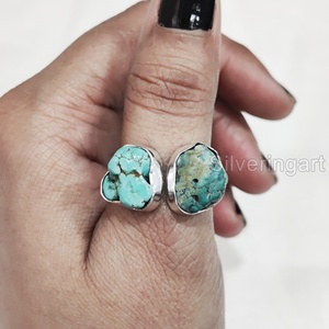 Joyería de piedra en bruto, anillo para mujer, turquesa Natural, piedra preciosa en bruto, piedra natal de diciembre, anillo ajustable, anillo de Plata de Ley 925 - Product Image 3
