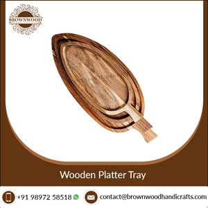 Bandeja de madera de Acacia sólida hecha a mano, Juego de 3 con acabado de madera Natural de buena calidad, gran oferta - Product Image 4