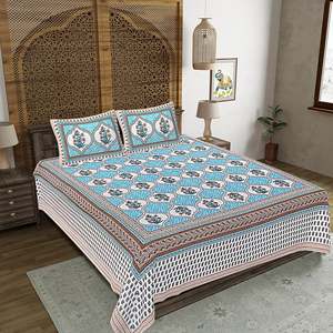 Turquoise Blue <b>Floral</b> Print 240 TC 100% Cotton Double <b>Bed</b> <b>Sheet</b> Set with 2 Pillow Covers 3-Piece Home Use Collection (SHKV1044) - Product Image 1