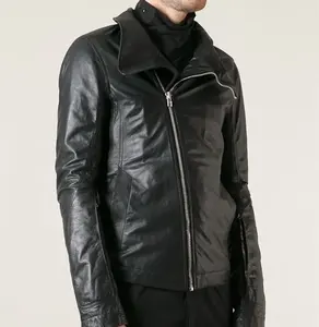 Chaqueta de cuero con cremallera rellena de plumón con logotipo personalizado para hombre cuello levantado estilo motorista de carreras de invierno nueva condición - Product Image 3