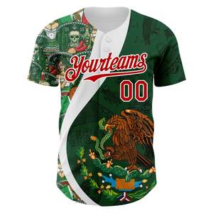 Nouveau design sur mesure Kelly vert rouge blanc 3D mexique maillot de Baseball authentique respirant séchage rapide adultes maillot de Baseball - Product Image 3