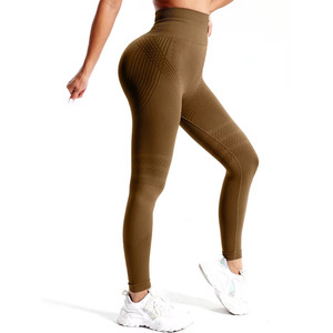 Leggings à séchage rapide taille haute pour femmes avec contrôle du ventre Design respirant sans couture pour Gym Yoga Casual Solid Pattern - Product Image 1