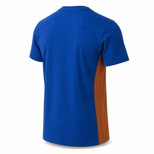 T-shirt col rond bleu roi en gros avec empiècements latéraux couleur rouille, vêtements décontractés d'été en coton personnalisés pour hommes - Product Image 3