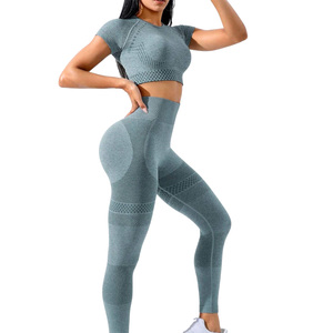 Ensemble t-shirt et legging doux et respirant pour femmes, vêtements de sport personnalisés, vêtements de sport, vêtements de fitness évacuant l'humidité, marque - Product Image 1