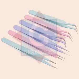 Pinzas de extensión de pestañas de acero inoxidable antiestáticas recubiertas de color de la mejor calidad - Product Image 1