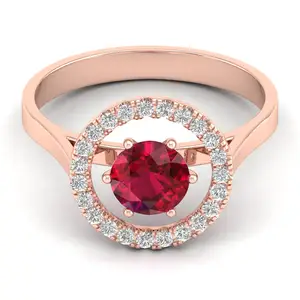 개인화 된 천연 준 보석 루비 리얼 다이아몬드 14k 솔리드 로즈 골드 라운드 컷 보석 멀티 스톤 약혼 반지