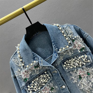 Chaqueta Vaquera con Cuentas y Pedrería para Mujer, Invierno 2024, Primavera, Otoño, Nueva, Holgada, Estilo Vintage Europeo, Chaqueta Corta de Manga Larga - Product Image 3