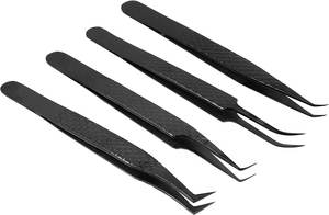 Ensemble de 4 pinces à épiler pour extensions de cils, pointe en nano-fibre, pointe pointue, excellente adhérence, acier japonais - Product Image 3