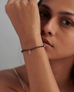 Personalized Diamond Letter <b>Mangalsutra</b> <b>Bracelet</b> 0.08 Ct Natural Diamond G-H Color VS-SI Clarity 14K Solid Gold Customizable - Product Image 2