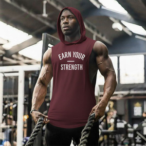 Bán buôn người đàn ông của không tay Workout hoodie Thể hình phòng tập thể dục Tank Top với mui xe - Product Image 5
