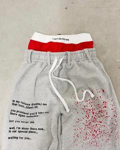 Pantalones Góticos Americanos para hombre, pantalones de doble capa sueltos Hip-hop Rap Street Trendy Old Inkjet Painted Letter Printing Washed - Product Image 4