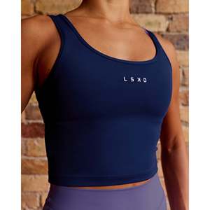 Camiseta sin mangas de punto corta para mujer, transpirable, informal, azul medianoche - Product Image 3