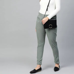 Comfortable Womens Casual Regular Fit Grey Cotton Slub <b>Trouser</b> <b>Pants</b> Soft Breathable Fabric For Daily Office Travel Wear - Product Image 1