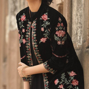 HEAVY EMBROIDERY on JACKET WITH EMBELLISH BEAUTIFUL CRYSTAL BEADS,PEARLS,GLASS STONE & RESHAM WORK for PARTY-WEAR @ 2023 - Product Image 1