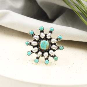Handmade Turquoise and Pearl 925 Sterling Silver Adjustable <b>Ring</b> - <b>Statement</b> <b>Ring</b> for Women - Product Image 4