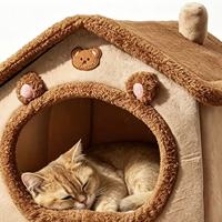 Casa para Mascotas 2 en 1 Plegable para Interiores, Cama para Gatos Tipo Cueva, Cama Portátil de Felpa Cálida para Gatitos