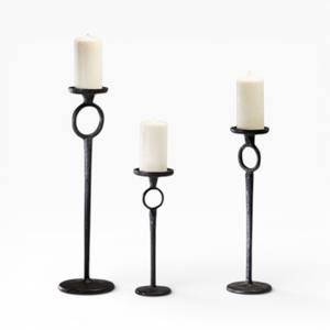 Juego de Portavelas Modernos Altos de Metal Negro con Detalles de Anillo para Decoración Artística del Hogar, Estilo Único - Product Image 1