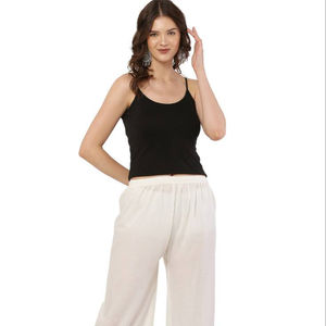 Pantalon Palazzo en rayonne blanche fait à la main Pantalon Palazzo surpiqué pour femme - Product Image 1