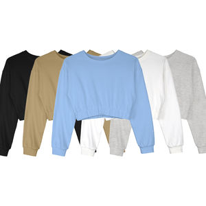 Fall 2026 Trendy <b>Women's</b> Hooded Cropped <b>Top</b> | Sexy Winter Basic Sweatshirt with <b>Sequined</b> Badge | Custom Printed Canvas Fabric - Product Image 1