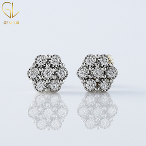 New Trendy Design 18k White Gold D VVS Moissanite <b>Diamond</b> Floral Halo Tiny Milimalist Stud Daily Wear Fine Earrings - Product Image 1