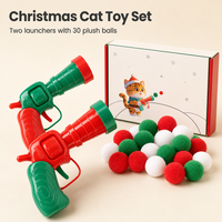 Lanceur de balles pour chat de Noël, pistolet de jeu en plastique avec 30 balles en peluche, jouet d'exercice manuel anti-ennui