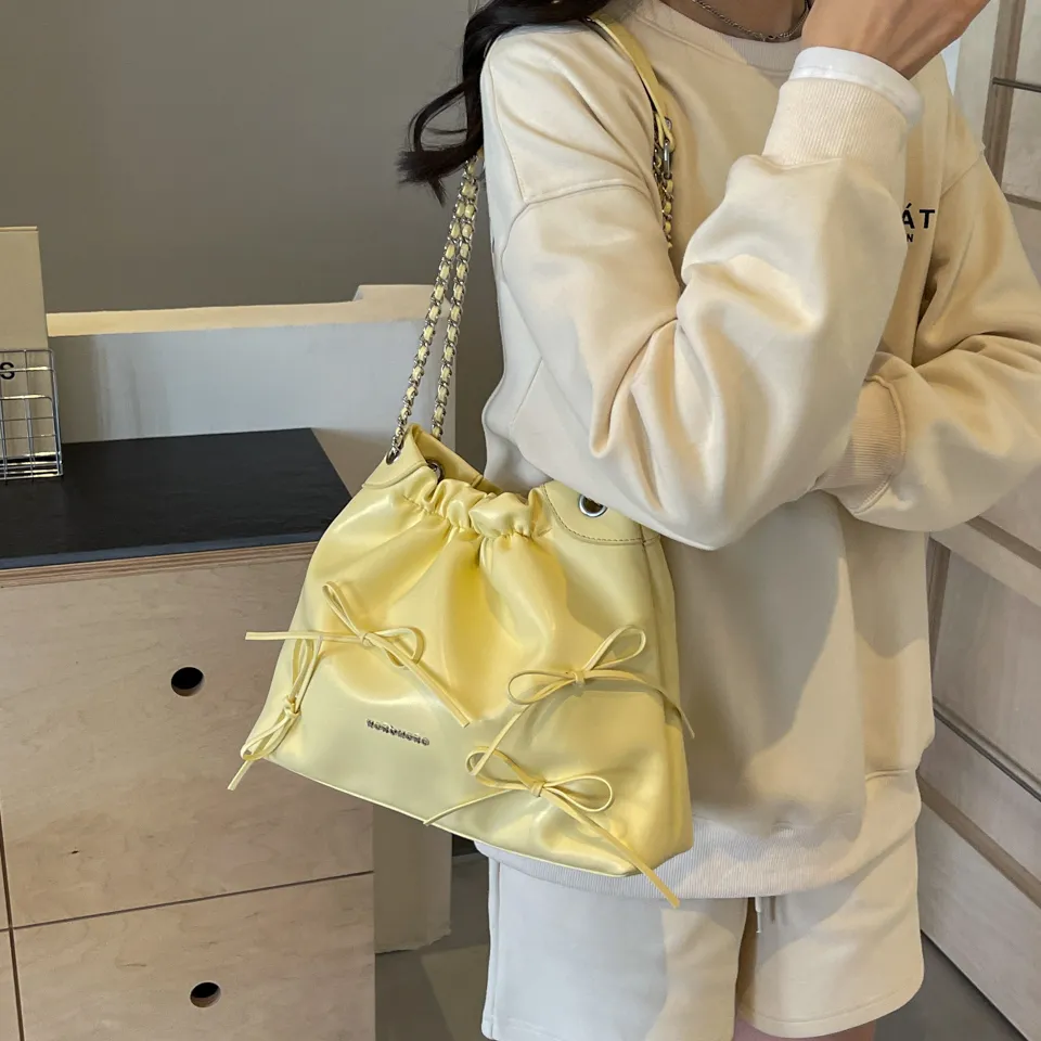 2024 của phụ nữ mềm PU da Vai Túi Bow Bucket Totes Hobo Túi xách thời trang PURSE Satchel với chuỗi bán buôn