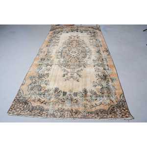 4.8x9.6 ft Vintage Rug, Rug, <b>Brown</b> Polka dot Rug <b>Wool</b> - Product Image 3
