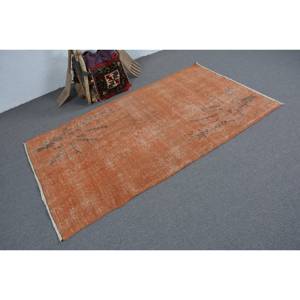 Alfombra de área de lana turca Vintage 3.8ft X 6.7ft Naranja Oasis Técnica de tejido plano Rectángulo grande Diseño de pasillo para habitaciones Látex - Product Image 2