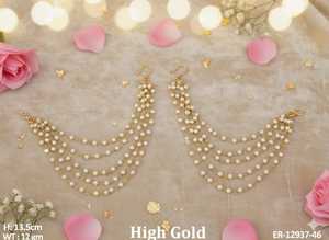 ต่างหูทองสูงเครื่องประดับชนเผ่าอินเดียแบบห้อยและกระดุมทำด้วยมือที่สวยงามเหมาะสำหรับงานแต่งงานและโอกาสพิเศษ - Product Image 3