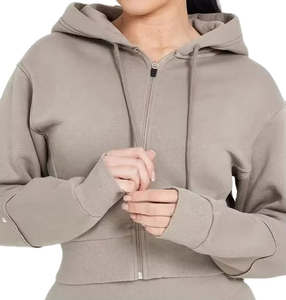 OEM Sweat-shirt décontracté à broderie personnalisée Sweat-shirt à capuche en coton molletonné à demi-fermeture éclair Sweat à capuche pour femme Épaule tombante - Product Image 6