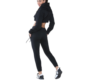 ชุดวอร์มเอวลอยสำหรับผู้หญิงทันสมัยชุดออกกำลังกายสีพื้นสวมใส่สบายเป็นมิตรกับสิ่งแวดล้อมระบายอากาศได้ดีผ้าคอตตอน100% สำหรับออกกำลังกาย - Product Image 2