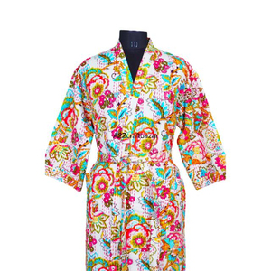 Kimono Floral de Alta Calidad 100% Algodón para Mujer, Hermoso Estilo de Bata de Playa con Cuello en V, Transpirable, Ecológico y Lavable - Product Image 3