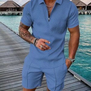 Traje de dos piezas informal de tablero de ajedrez con cuello en V de verano para hombre de gran tamaño, ligero, transpirable, holgado, corto - Product Image 2