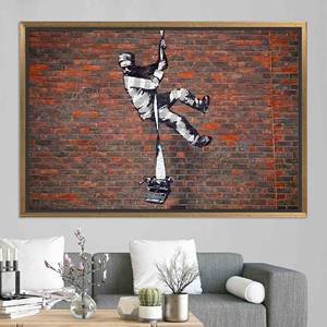 Tableau sur toile Banksy Reading Prison : Impression graffiti urbaine, encadré or - Product Image 1