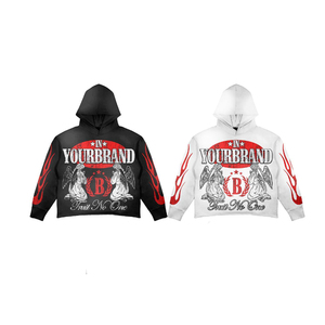 Logo personnalisé unisexe recadrée sweats uni sans cordon de serrage à capuche ourlet bord brut bas recadrée sweats à capuche hommes 2025 - Product Image 1