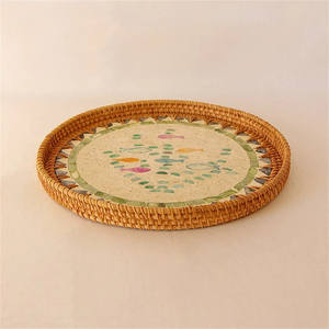 Nouveau design personnalisé motifs de poisson concepteur nacre et rotin plateau de service artisanat naturel petit déjeuner nourriture plateaux de fruits - Product Image 4