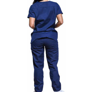 Ensemble de gommage athlétique à manches courtes pour femmes-bleu-Hauts de gommage médical-Chemises d'uniforme d'infirmière avec 3 poches-Ensemble d'uniformes légers - Product Image 2