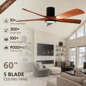 60 Inch Flush Mount Ceiling Fan with <b>Light</b> and Remote Control, Modern Ceiling Fan for Living Room Bedroom Open <b>Space</b> Indoor Use - Product Image 1