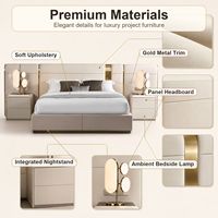Ensemble de lit capitonné moderne de luxe sur mesure avec tête de lit large et tables de chevet assorties pour chambre d'hôtel/villa