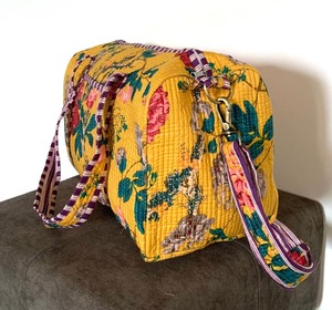 กระเป๋าเดินทาง/กระเป๋าออกกำลังกาย/กระเป๋าโยคะ ผ้าฝ้ายพิมพ์ลายบล็อก ทำมือ ทนทาน หรูหรา ซับในสีเหลืองม่วง ปิดด้วยซิป - Product Image 2