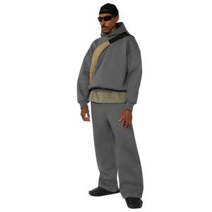 Pull-over personnalisé lourd pour hommes, sweat-shirt surdimensionné en coton essentiel, capuche courte, impression numérique, poche, hiver - Product Image 2