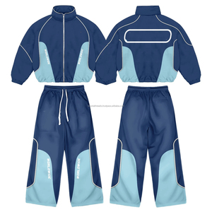 Wholesale Winter Casual Solid Blank Customized Logo <b>Embroidery</b> Breathable Lightweight Tracksuits Men's Nylon Windbreaker <b>Set</b> - Product Image 3