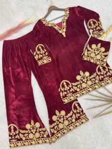 Nuevo Conjunto de Salwar Kameez Étnico de Diseño para Fiesta, Top de Terciopelo de Viscosa Pesada, Dupatta con Bordado Elaborado, Conjunto de Kurti y Pantalón de Secado Rápido - Product Image 5