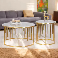 Ensemble de table basse ronde en marbre doré antique avec couleur personnalisée, design moderne pour salon, usage domestique