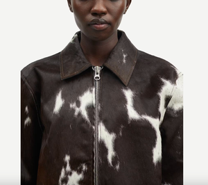 Chaqueta de Cuero Vacuno Natural para Mujer, Chaqueta Elegante de Cuero con Pelo, Transpirable, con Estampado de Vaca - Product Image 4